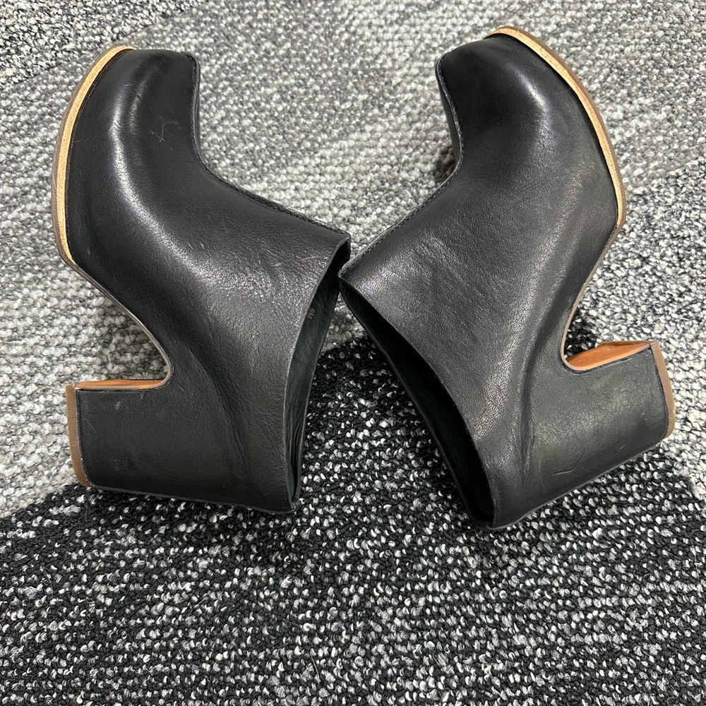 Kork-Ease Sagano Mule Leather Wrapped Women's 10 Black Chunky Heels Comfort - Picture 4 of 7